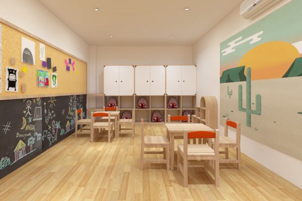 Thiết kế thi công nội thất trung Tâm Ngoại Ngữ Happy Kids