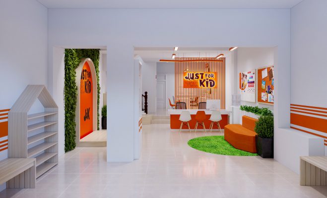 Thiết kế thi công nội thất trung Tâm Ngoại Ngữ Just For Kid